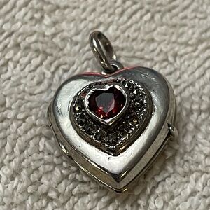 Vintage Sterling Silver Heart Locket with Red Gemstone